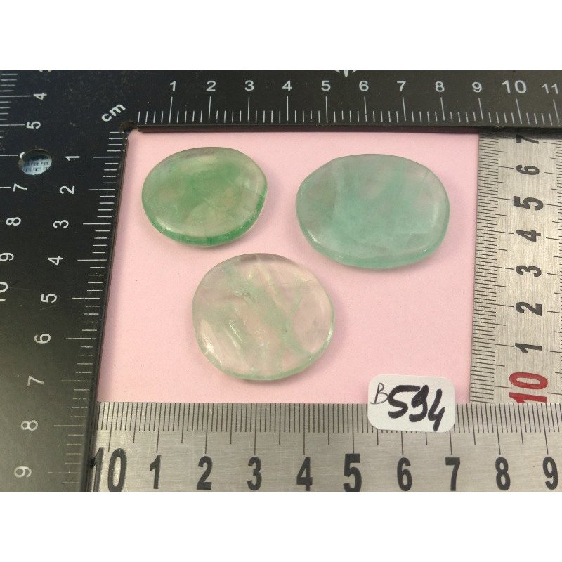 Fluorite Verte Q Extra Lot de 3 Pierres Plates Mini 37gr50 | Minéraux Paubrasil