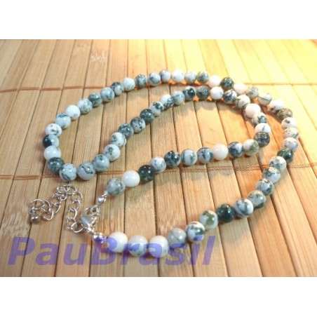 Collier Agate arborisée 42cm perles de 6mm