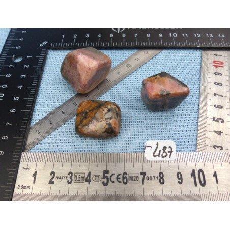 Rhodonite Extra du Pakistan Lot de 3 Pierres Roulées 96g | Minéraux Paubrasil