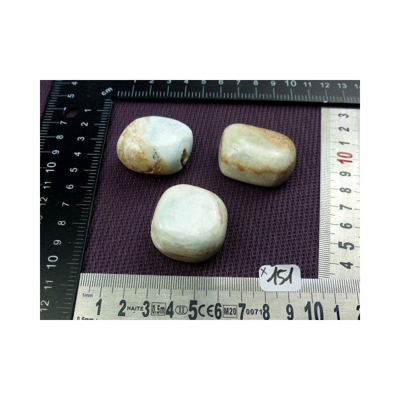 Aragonite Bleue du Pakistan Lot de 3 Pierres Semi Roulées 13 | Minéraux Paubrasil