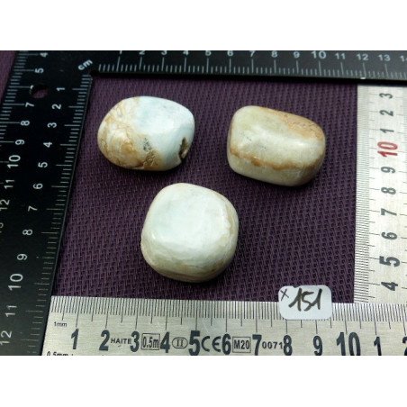 Aragonite Bleue du Pakistan Lot de 3 Pierres Semi Roulées 13 | Minéraux Paubrasil