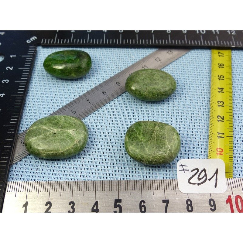 Diopside - Chrome Diospide Lot de 4 Mini Galets Aplatis 48g | Minéraux Paubrasil