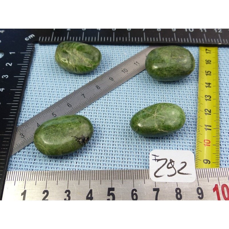Diopside - Chrome Diospide Lot de 4 Mini Galets Aplatis 59g | Minéraux Paubrasil