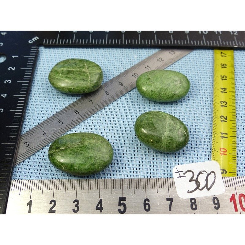 Diopside - Chrome Diospide Lot de 4 Mini Galets Aplatis 52g | Minéraux Paubrasil
