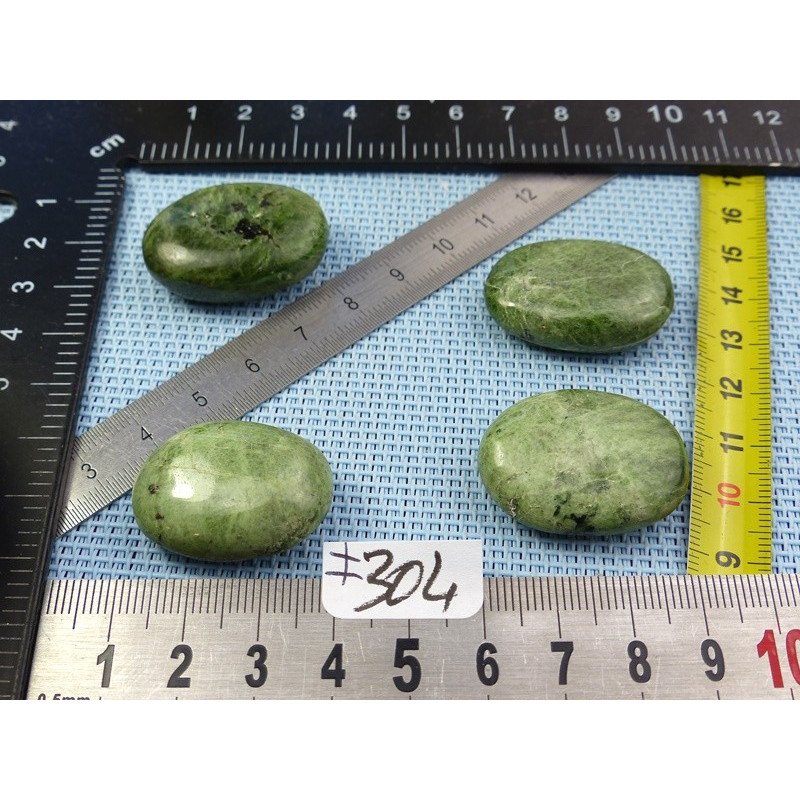 Diopside - Chrome Diospide Lot de 4 Mini Galets Aplatis 57g | Minéraux Paubrasil