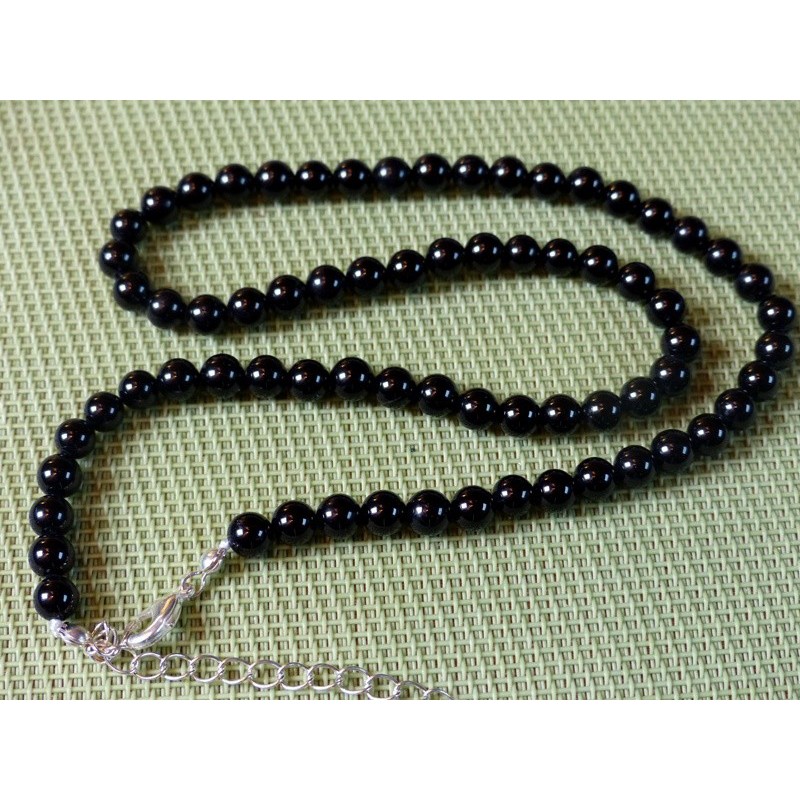 Collier Tourmaline Noire schorl Q Extra en perles de 6mm 43cm environ