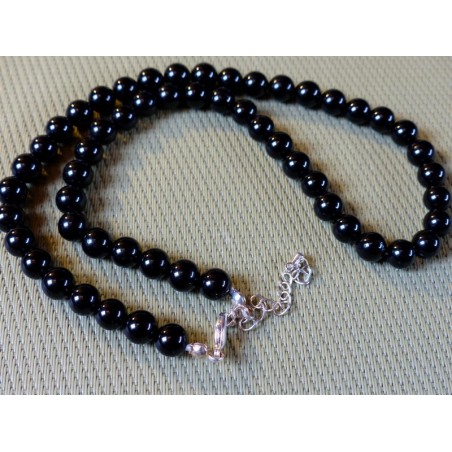 Collier Tourmaline Noire schorl Q Extra en perles de 8mm 43cm environ