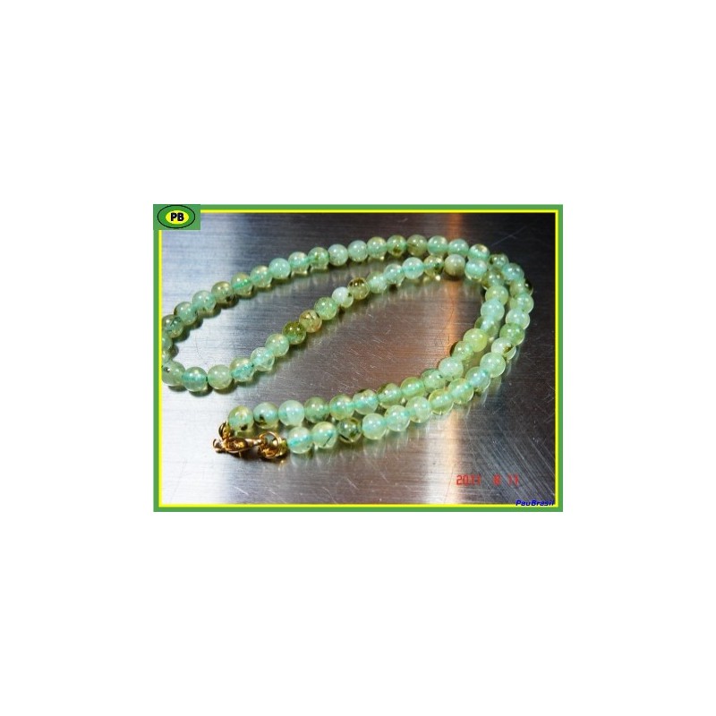 Collier en perle de 6mm en Prehnite épidote de 45cm