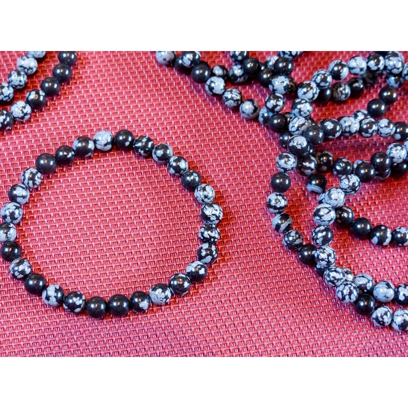 Bracelet Obsidienne Flocon de Neige perles 6mm