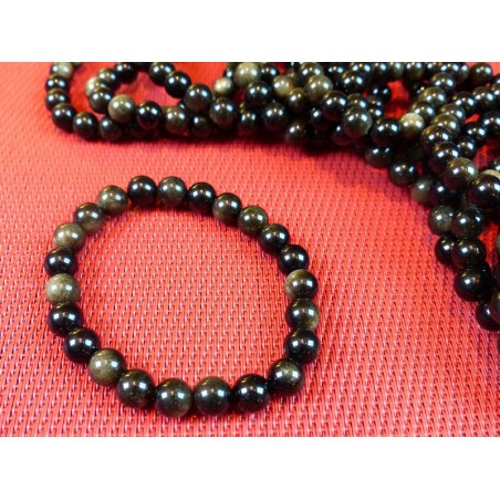 Bracelet Obsidienne à reflets or en perles de 8mm