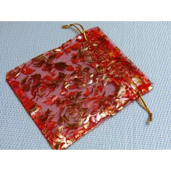 Pochette Cadeau en Organza Organdi Rouge et Or 10x12cm