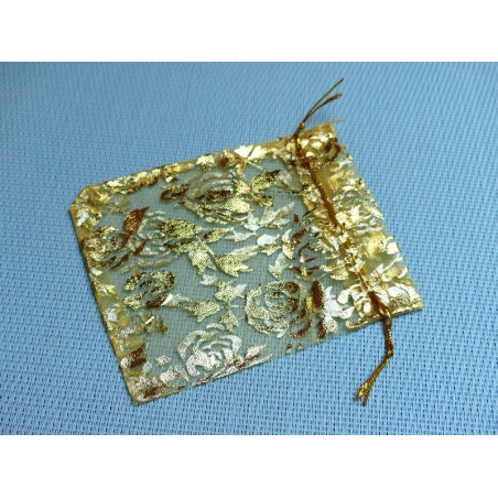 Pochette Cadeau en Organza Organdi Jaune et Or 10x12cm