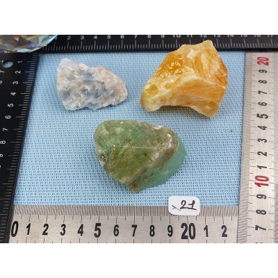 Calcite Orange, Verte, Bleue Lot de 3 Pierres Brutes 201g | Minéraux Paubrasil