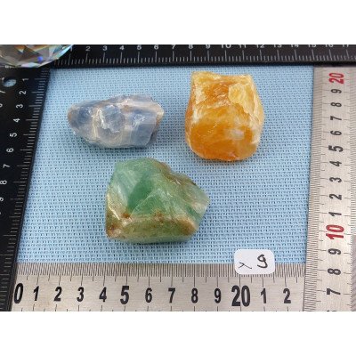 Calcite Orange, Verte, Bleue Lot de 3 Pierres Brutes 208g | Minéraux Paubrasil