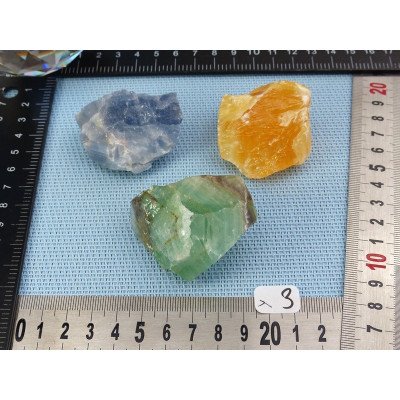 Calcite Orange, Verte, Bleue Lot de 3 Pierres Brutes 185g | Minéraux Paubrasil
