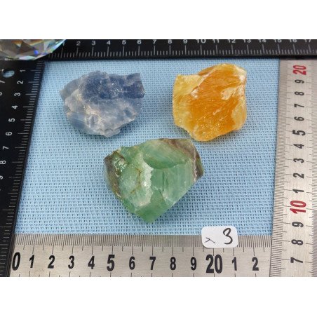 Calcite Orange, Verte, Bleue Lot de 3 Pierres Brutes 185g | Minéraux Paubrasil