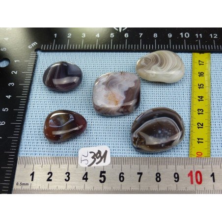 Agate du Botswana Lot de 5 Pierres Roulées Aplaties 71g | Minéraux Paubrasil