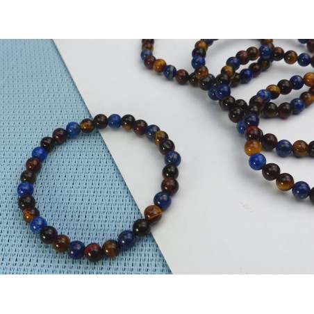Bracelet Oeil de Tigre - Oeil de Taureau - Lapis Lazuli Q Extra en perles de 6mm