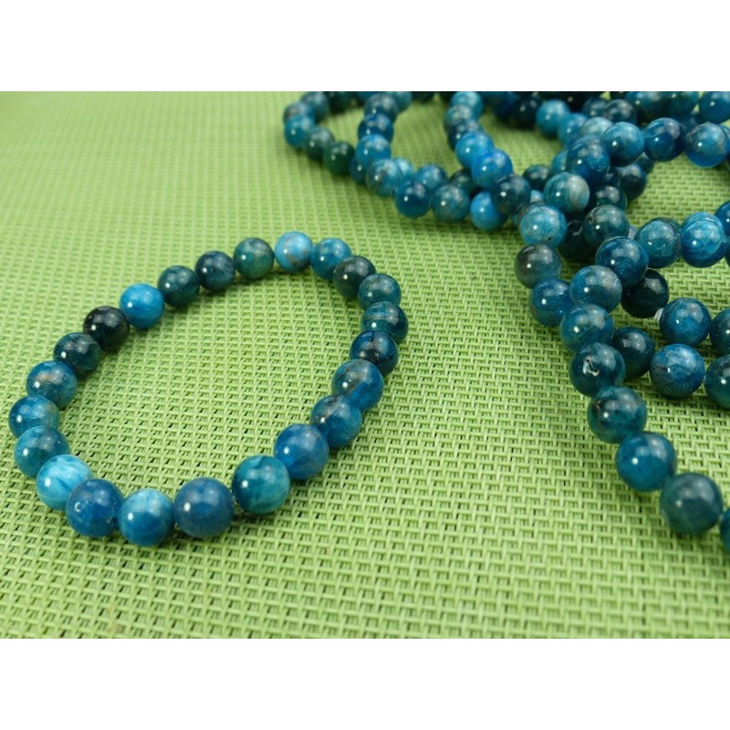 Bracelet apatite bleue 8 mm - La pierre minceur - Minéral naturel