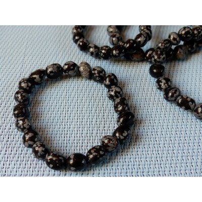 Obsidienne Flocon de Neige Bracelet Pierres Roulées