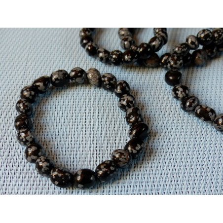Obsidienne Flocon de Neige Bracelet Pierres Roulées