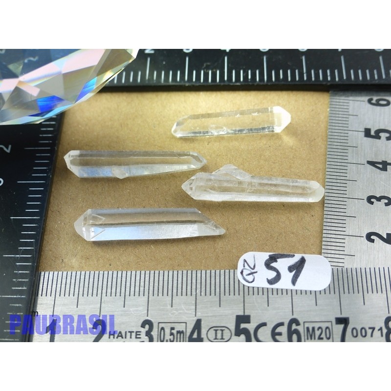 4 Pointes biterminées en cristal de roche Q Extra  pour lithothérapie 8gr50