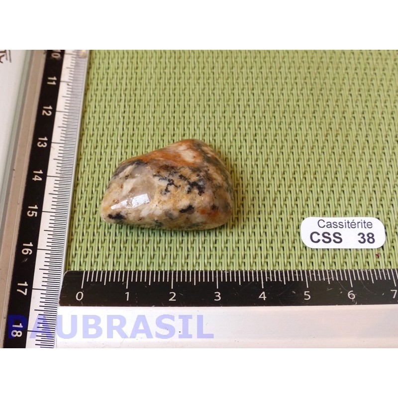 Cassiterite sur quartz en pierre roulée 14g